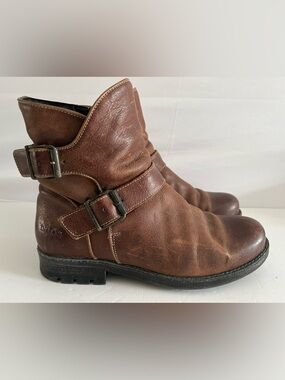 Taos Outlaw Leather Boots Brown Moto Biker Buckle Portugal 39